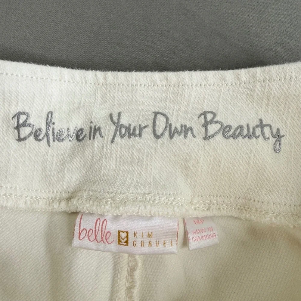 Belle by Kim Gravel White Pull On Straight Leg Jeans 14P Petite Stretch Denim